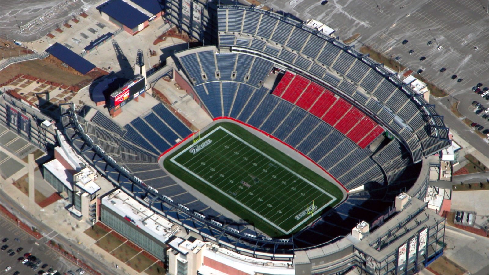 Aerial view of Gillette Stadium in Foxborough, near Boston, host of France vs Morocco in the 2026 World Cup quarterfinals