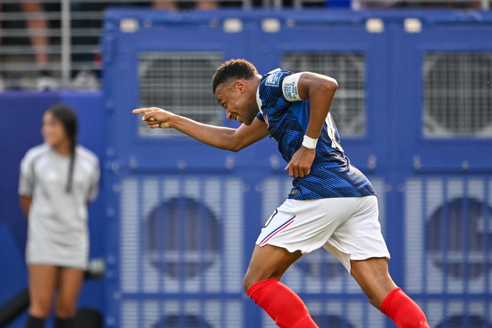 Kylian Mbappé celebrates a goal in the France number 10 shirt at the 2026 World Cup