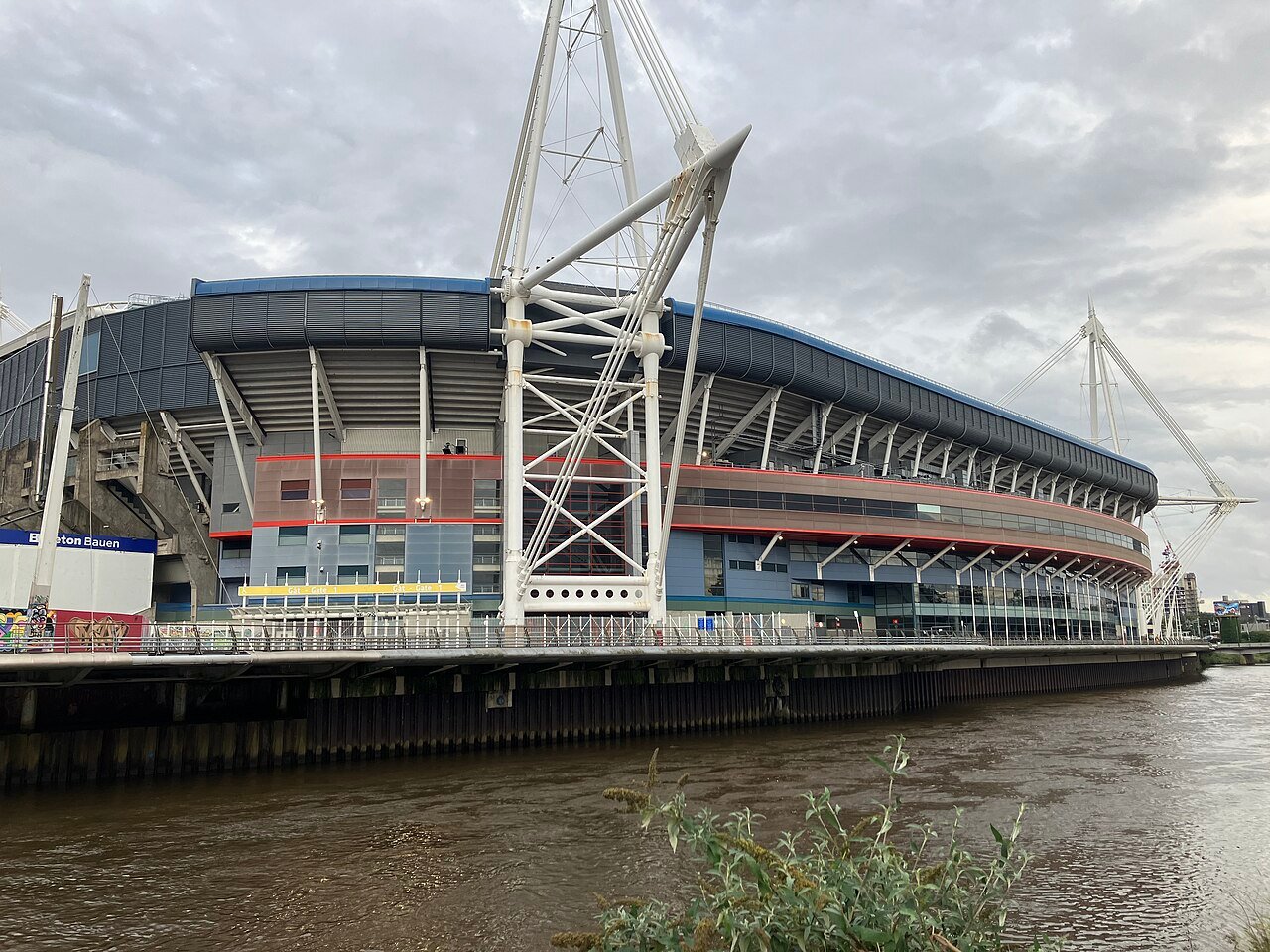 The Principality Stadium in Cardiff seen from the River Taff