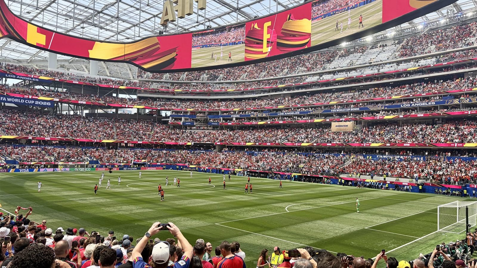 Packed SoFi Stadium during Spain vs Belgium in the 2026 World Cup quarterfinals